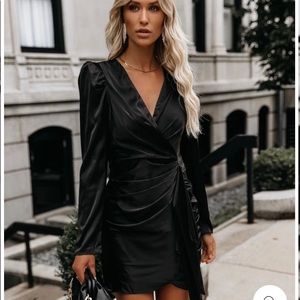 NWT Vici Collections Black Satin Wrap Dress